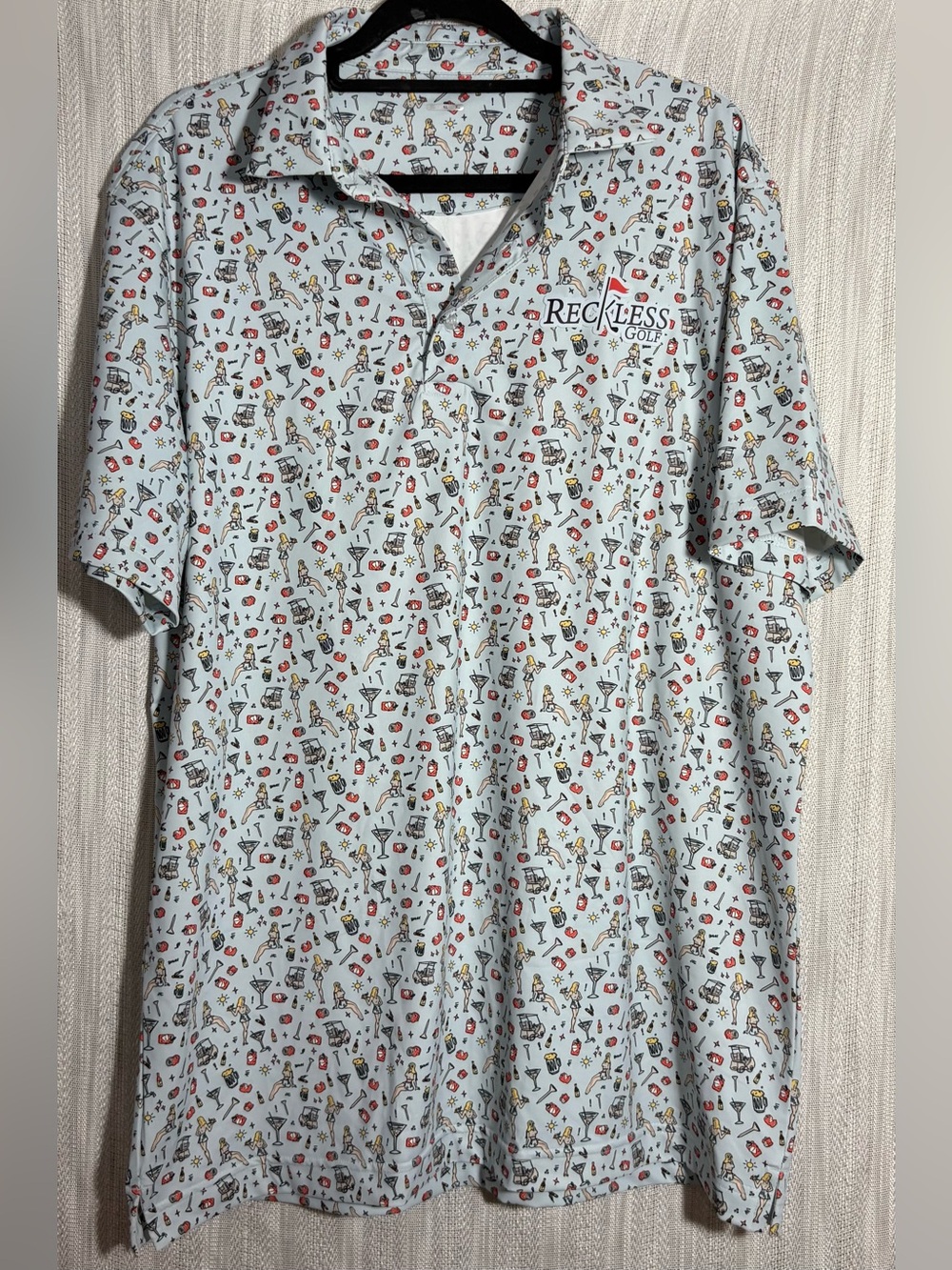 Men's Reckless Golf Light Blue Novelty Print Polo Shirt XL